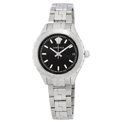 Versace Hellenyium black dial ladies watch with stainless steel case and bracelet