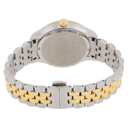 Caseback view of Versace Hellenyium watch with two-tone bracelet