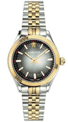 Versace Hellenyium grey dial women's watch with two-tone steel strap and gold bezel