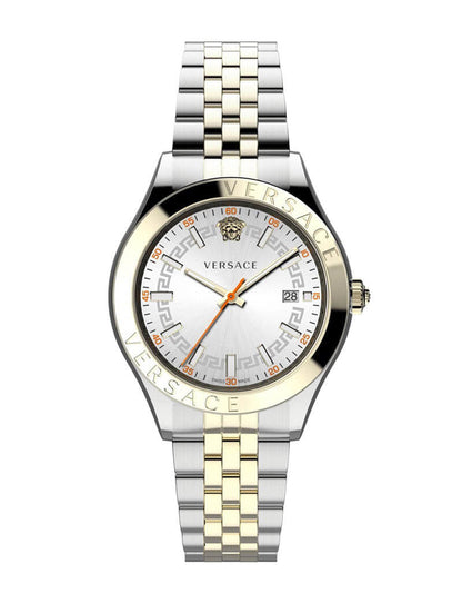 Versace Hellenyium two-tone silver and gold watch with white dial and date window
