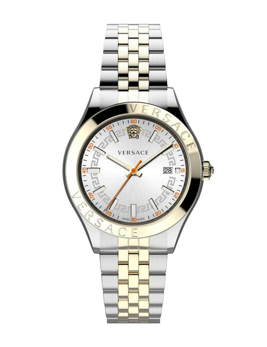 Versace Hellenyium two-tone silver and gold watch with white dial and date window