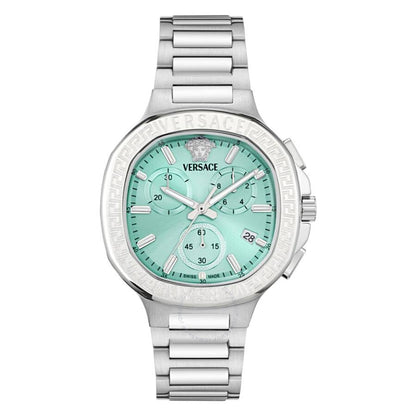 Versace V-Chrono Square Chronograph Quartz Turquoise Dial Watch VEVCA0324 - The Watches Men & Co