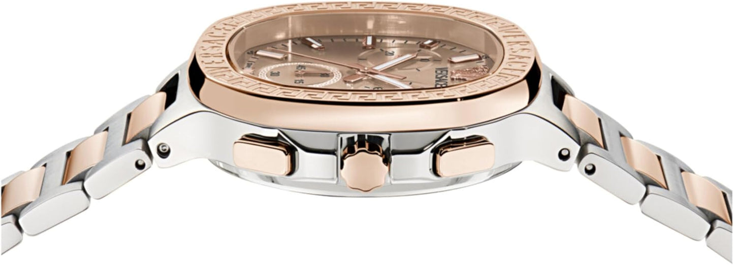 Top view of Versace V-Chrono Square watch case and bracelet