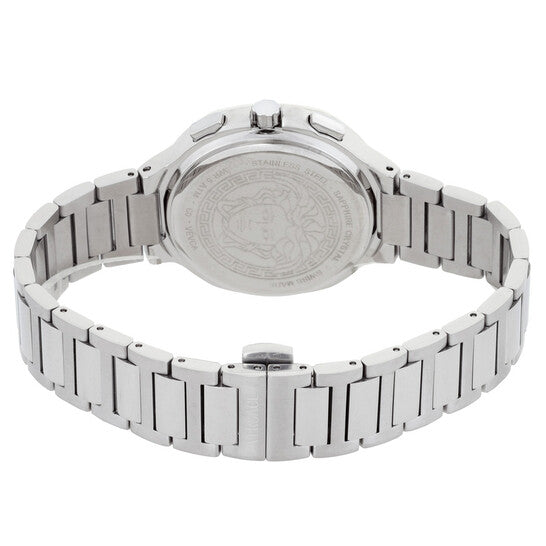 Stainless steel case back with Versace Medusa logo and sapphire crystal