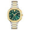 Versace V-Chrono Square green dial chronograph watch with dual-tone steel and gold case