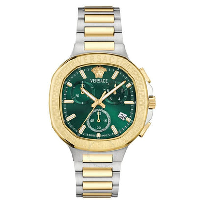 Versace V-Chrono Square green dial chronograph watch with dual-tone steel and gold case