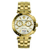 Versace V-Racer Aion gold chronograph watch with white dial and gold bracelet