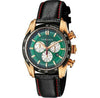 Versace V-Ray chronograph watch with green dial, gold-tone case, and black leather strap