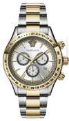 Versace two-tone stainless steel chronograph watch with silver dial and three subdials