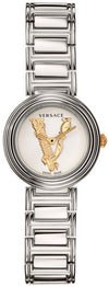 Versace Virtus Mini silver women's watch with white dial and gold Medusa logo