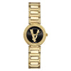 Versace Virtus Mini gold women's watch with black dial, Medusa logo, and gold link bracelet