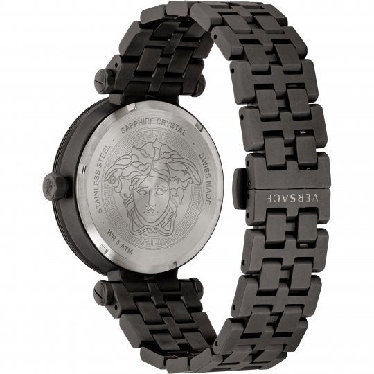 Versace Z3-Greca Sports caseback showing Medusa head medallion and engraved text