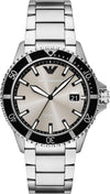 Emporio Armani World Explorer stainless steel watch with black bezel and date window